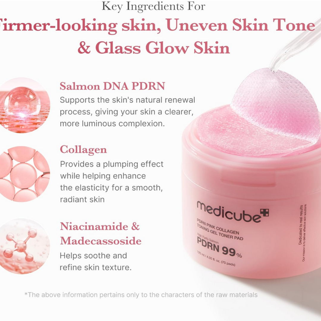 Medicube PDRN Pink Collagen Toning Gel Toner Pad 70pcs